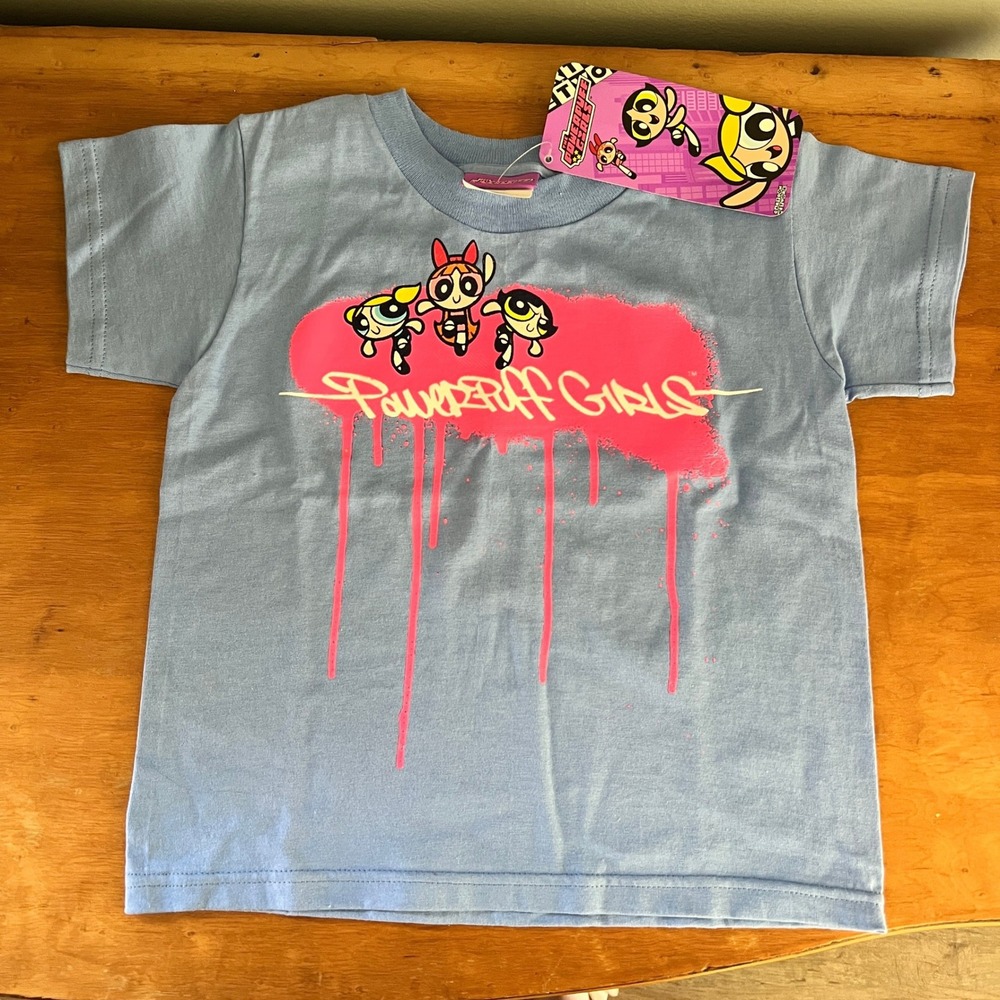 Vintage 2001 Powerpuff Girls T Shirt Kids XS 4/5 Blue Bell Cartoon Network NWT